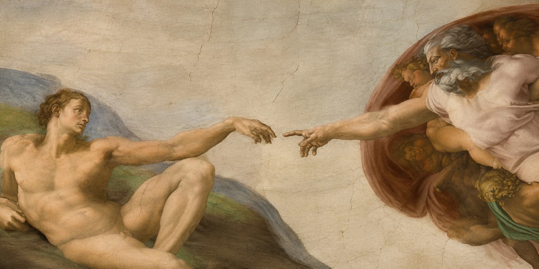 Pintura: duas mãos quase se tocando